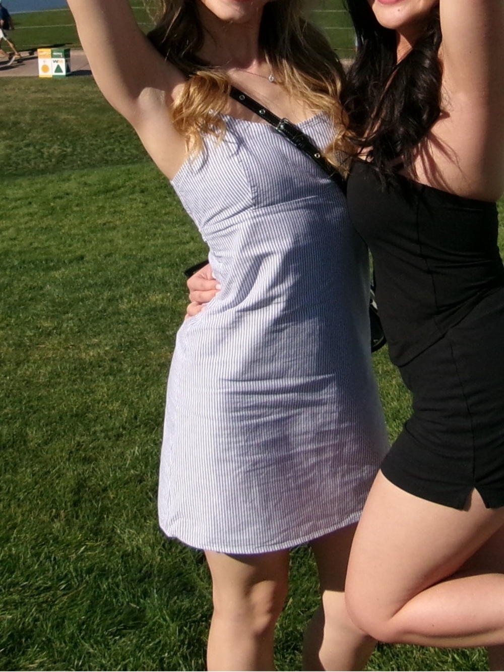 Brandy Melville blue and white stripe mini dress shift spaghetti strap tie
